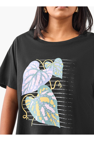 Ulla Popken Plus Size Ulla Popken Leaf Print T-Shirt