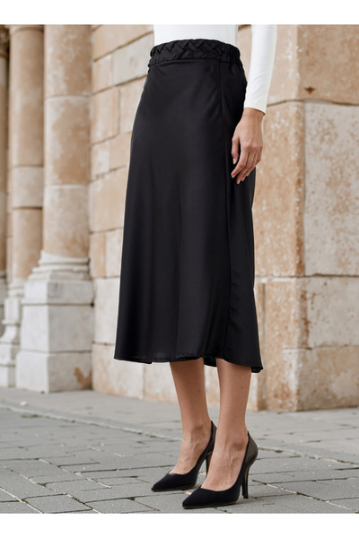 FAV Satin Midi Skirt with Braided Waist Detail
