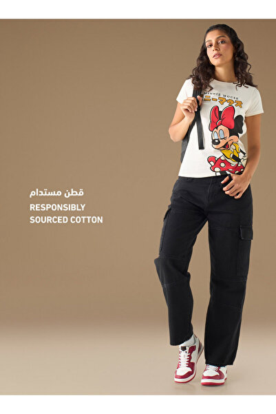 SP Characters Minnie Mouse Print T-shirt With Short Sleeves And Crew Neck