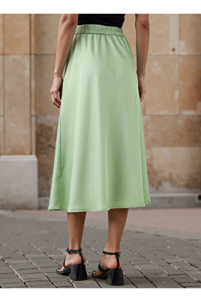 FAV Satin Midi Skirt with Braided Waist Detail