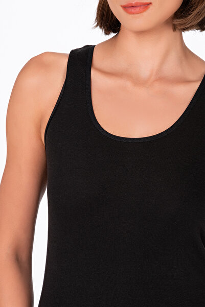 Kompedan Kadın Pamuklu Ribana Kalın Askılı Atlet 3'lü Paket | Siyah K0111