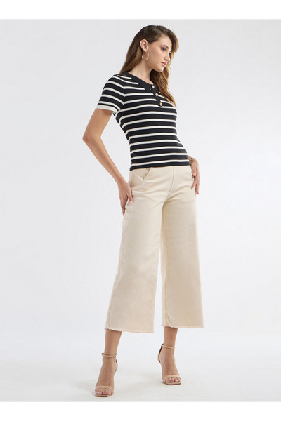 FAV Striped Top With Collared Neck And Short Sleeves