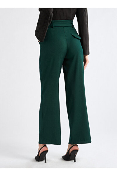 FAV Solid Belted Wide Leg Trousers with Pockets