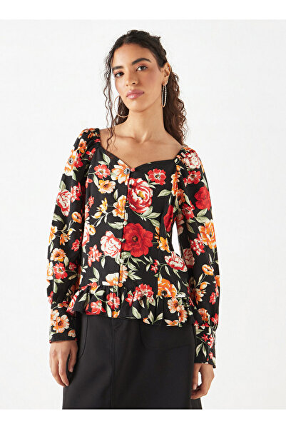 Lee Cooper All-Over Floral Print Sweatheart Neck Top