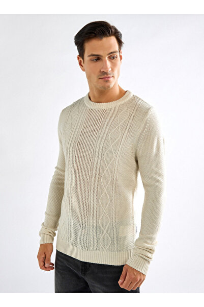FAV Textured Sweatshirt with Long Sleeves and Crew Neck