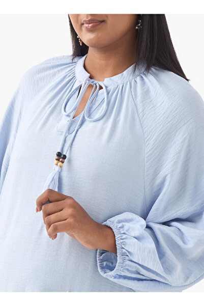 Ulla Popken Plus Size Ulla Popken Crochet Pocket Dress with Tie-Up Neck