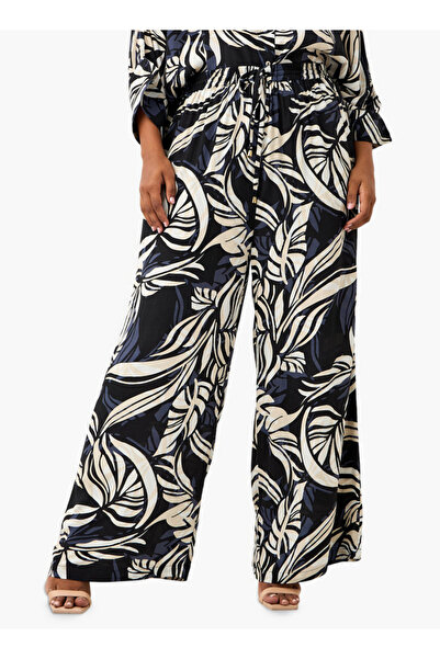 Ulla Popken Plus Size Ulla Popken Leaf Print Wide Leg Pants