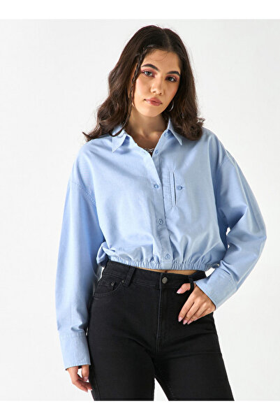 Lee Cooper Regular Fit Cropped Oxford Shirt with Elasticated Hem