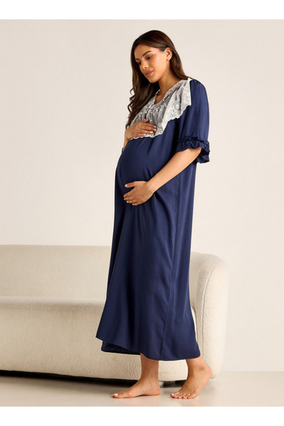 FAV فستان نوم للحوامل بتفاصيل من الدانتيل وأكمام 3/4
