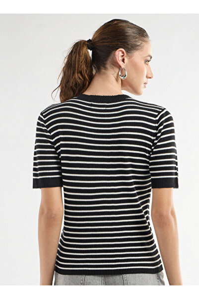 FAV Striped High Neck T-shirt With Short Sleeves