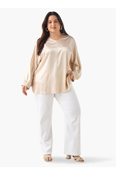 Ulla Popken 34 SLEEVE SATIN V NECK BLOUSE