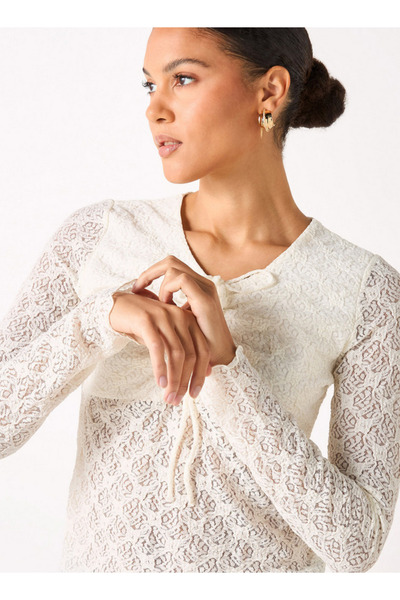 FAV Lace Detail Top with Tie-Ups and Long Sleeves