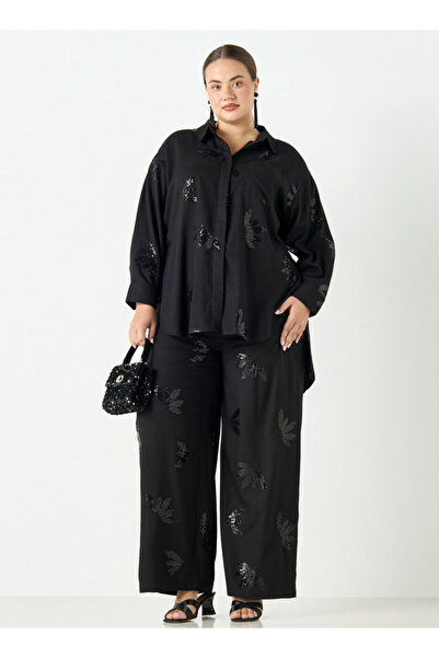 Ulla Popken Plus Size Ulla Popken Regular Fit Embellished High-Low Shirt