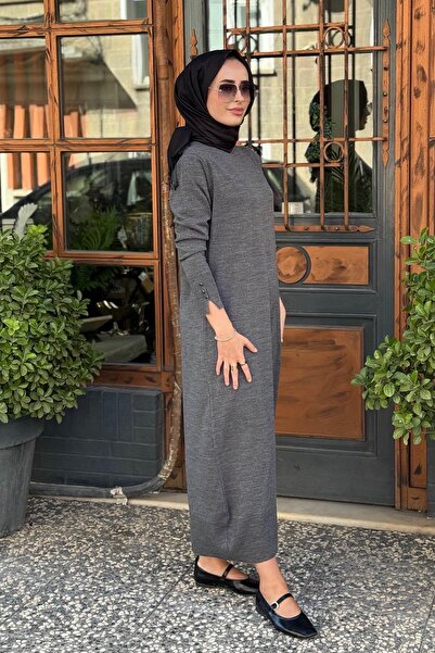 Kayra Πλεκτό φόρεμα με μισό ζιβάγκο ανθρακί KA-SZ-TRK04