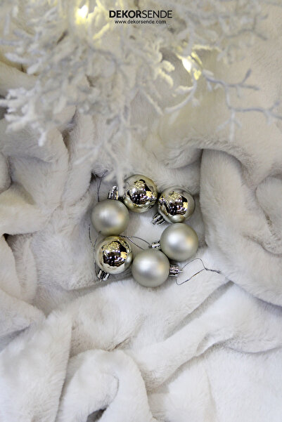 Dekorsende زينة رأس السنة الجديدة 6 كرات فضية 4 سم