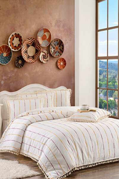 Mira Double Cotton Duvet Cover Set | Striped Design | 200 x 220 cm