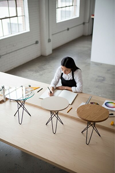 Evnalia 42 cm diametru și înălțime Fier umplut negru mat, unic, metal, bloc de sticlă, picior de masă de cafea, clemă de păr, doar picior