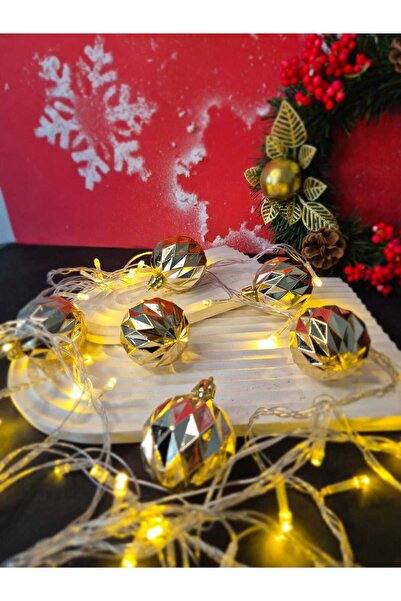 Lider MAGNESİA New Year's Ornament Balls 5 cm Patterned Yellow