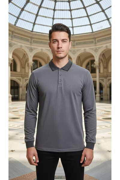 lacaton Plus Size Men's Polo Collar Long Sleeve