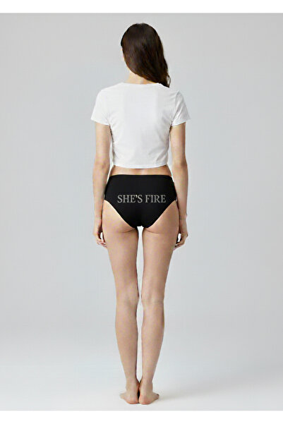 TWINTICKS سراويل داخلية نسائية سوداء، نص معدني مطبوع، ملابس داخلية مرحة