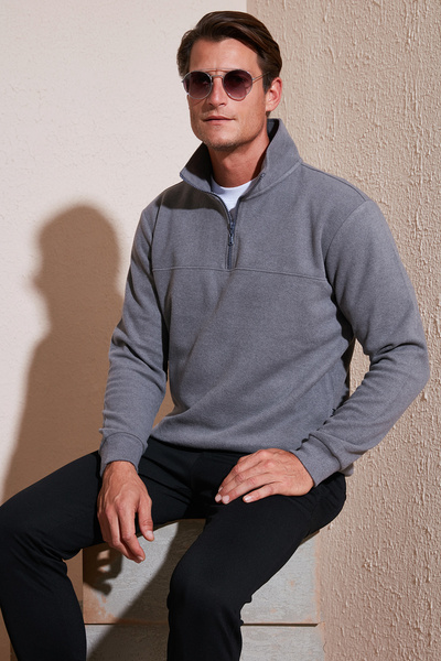 Buratti Cotton Regular Fit Half Zipper Stand Collar Sweater Men's Sweater 456112