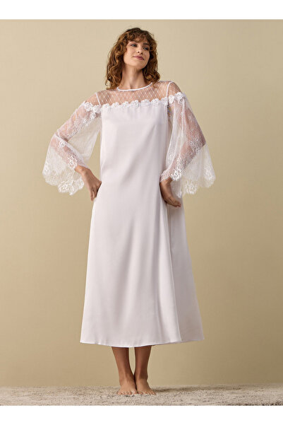 FAV فستان نوم شبكي مزين بزهور ثلاثية الأبعاد بأكمام طويلة