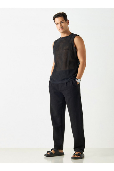Iconic Textured Sleeveless T-shirt with Crew Neck