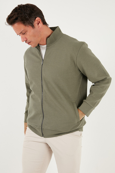 Buratti Cotton Regular Fit Mock Neck Zippered Cardigan Men's Cardigan 5901077