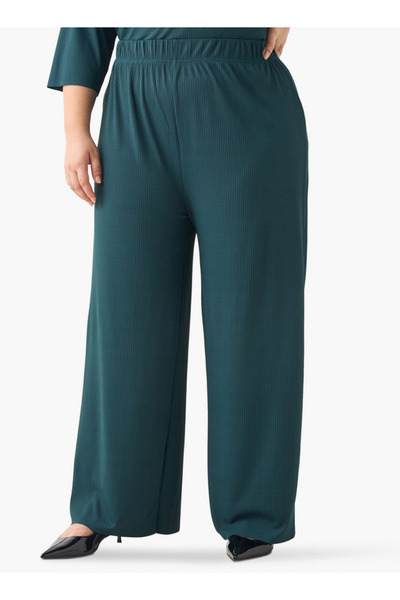 Ulla Popken بنطلون مطوي بمقاس كبير مع حزام خصر مطاطي