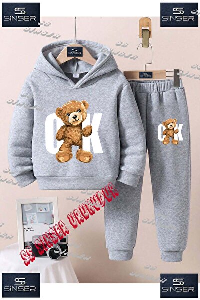 SS SİNSER Παιδικό Unisex Σετ Φόρμας με Κουκούλα "BEAR WHITE" με Ειδική Στάμπα