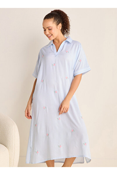 FAV قميص نوم مخطط بفتحة رقبة وأكمام قصيرة