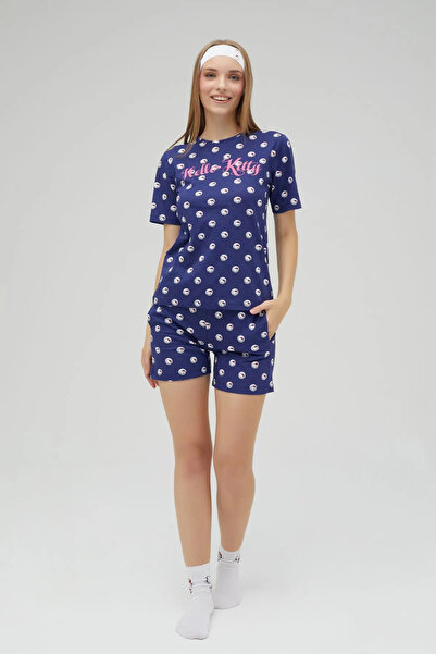 Hello Kitty Lisanslı Kısa Kollu Şortlu Lacivert Pijama Takımı