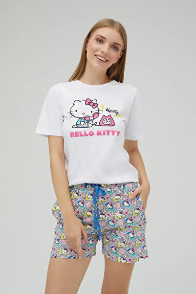 Hello Kitty Lisanslı Baskılı Kısa Şortlu Pijama Takımı