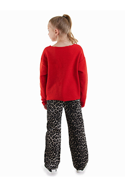 Denokids Leopard Patterned Girl's Gabardine Trousers