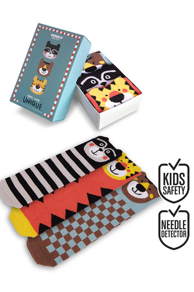 Denokids Animals Boy's 3-Piece Boxed Socks