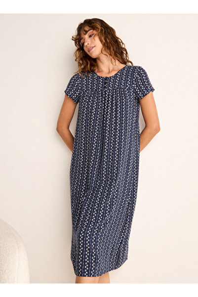 FAV فستان نوم من الفيسكوز بطباعة كاملة ورقبة دائرية وأكمام قصيرة
