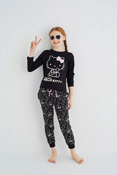 Hello Kitty Σετ πιτζάμες για κορίτσια μαύρο μακρυμάνικο βαμβακερό