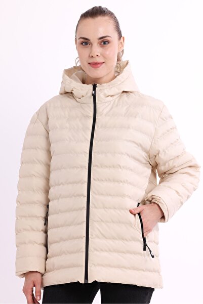 QAWWA Kadın Kapüşonlu Elyaf Dolgulu Ultra Hafif İçi Astarlı Su İtici Rüzgar G...