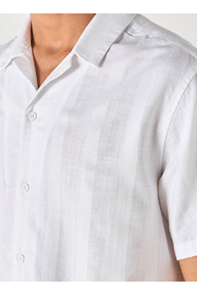 Smart Striped Shirt with Camp Collar and Short Sves