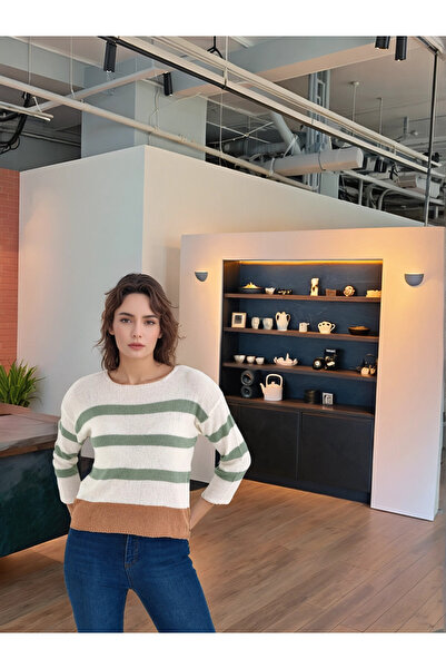 Cotton Mood 20026185 Knitwear Striped Blouse Ecru Green