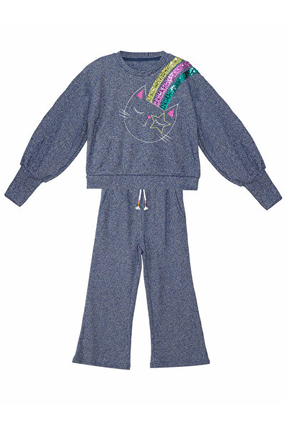 MSHB&G Shiny Sequined Cat Patterned Girl's Knitwear Tracksuit Set