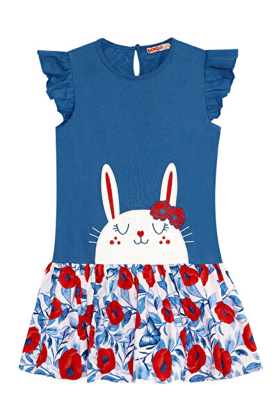 Denokids Μπλε φλοράλ μοτίβο Frilly Rabbit για κορίτσι φόρεμα