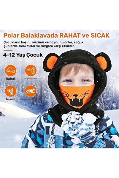 GlassySKY (4-12 سنة) قبعة شتوية من الصوف للأطفال مع حماية كاملة للوجه، قناع للتزلج