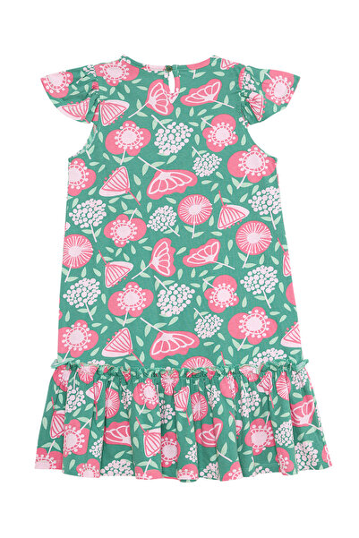 Denokids Καλοκαιρινό φόρεμα για κορίτσια με πράσινο βολάν ροζ φλοράλ