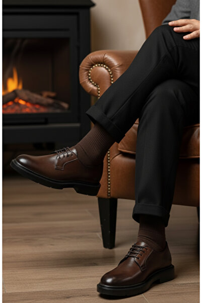 Caffcas Hakiki Deri Kahverengi Oxford Klasik Erkek Ayakkabı 1445-23