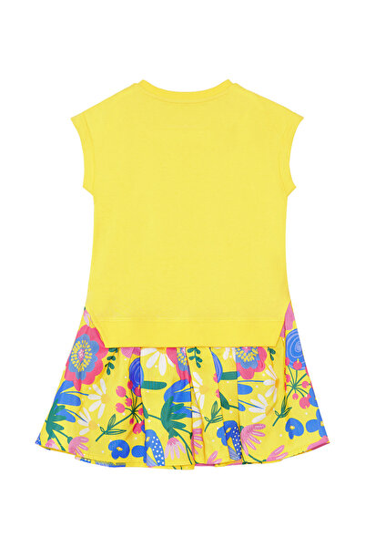 MSHB&G Sarı Çiçekli Papatyalı Kız Çocuk Fırfırlı Yazlık Elbise