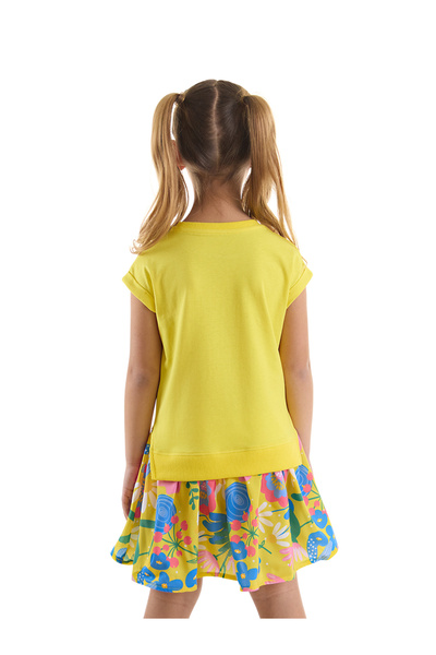 MSHB&G Sarı Çiçekli Papatyalı Kız Çocuk Fırfırlı Yazlık Elbise