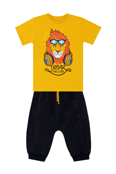 MSHB&G Boy's Lion Yellow Summer T-shirt and Capri Shorts Set with Pocket Detail
