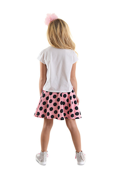 Denokids Κοριτσίστικο πουά καλοκαιρινό μπλουζάκι και Σετ ροζ φούστας