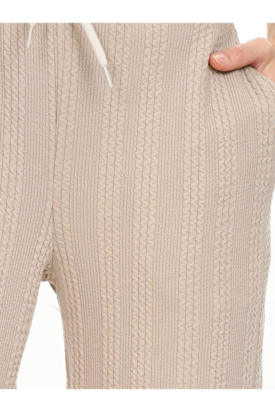 Denokids Girl's Wide Leg Beige Basic Sweatpants